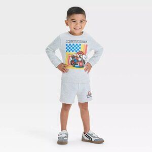 Nintendo Super Mario Kart Fleece Pullover Top & Shorts Heather Gray Set